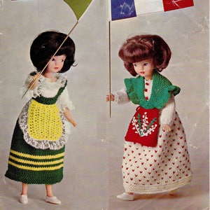 Doll&#39;s national costumes, French + Italian dresses to knit for a 12-inch doll, 4 ply yarns. Vintage knitting pattern.  Instant download PDF.