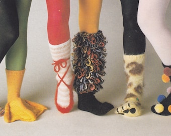 Novelty, silly socks to knit. Dressing up/costumes/Halloween/party. Fun vintage knitting pattern, on two needles.  Instant download PDF.