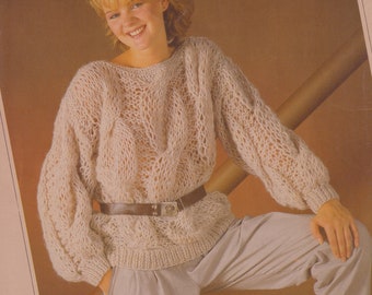Woman's giant cable jumper.  Airy, loose knit on odd size needles.  30-40 chest, in chunky. Vintage knitting pattern.  Instant download PDF.