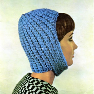 Women&#39;s knit snuggle hood in a chunky rib - quick to knit.  Vintage 1960s knitting pattern.  Instant download PDF.