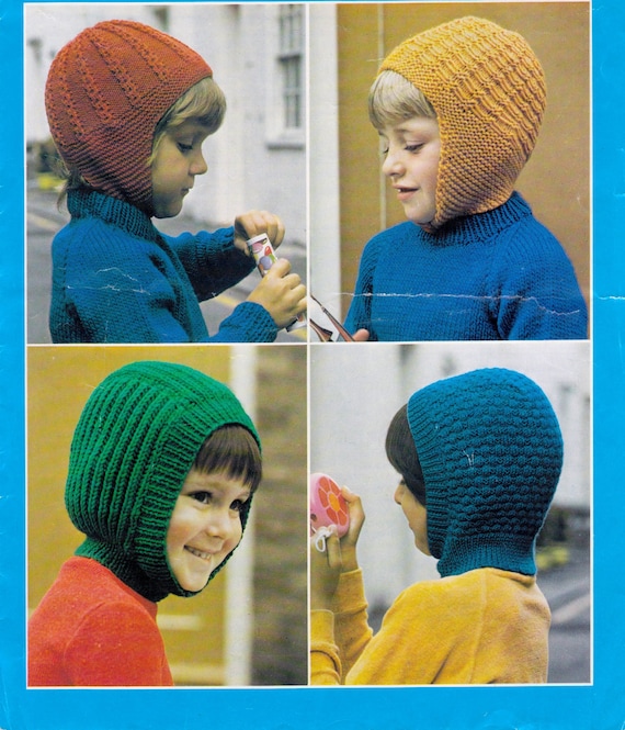 Child/'s Winter Balaclava Helmet Vintage Knitting Pattern Instant Download