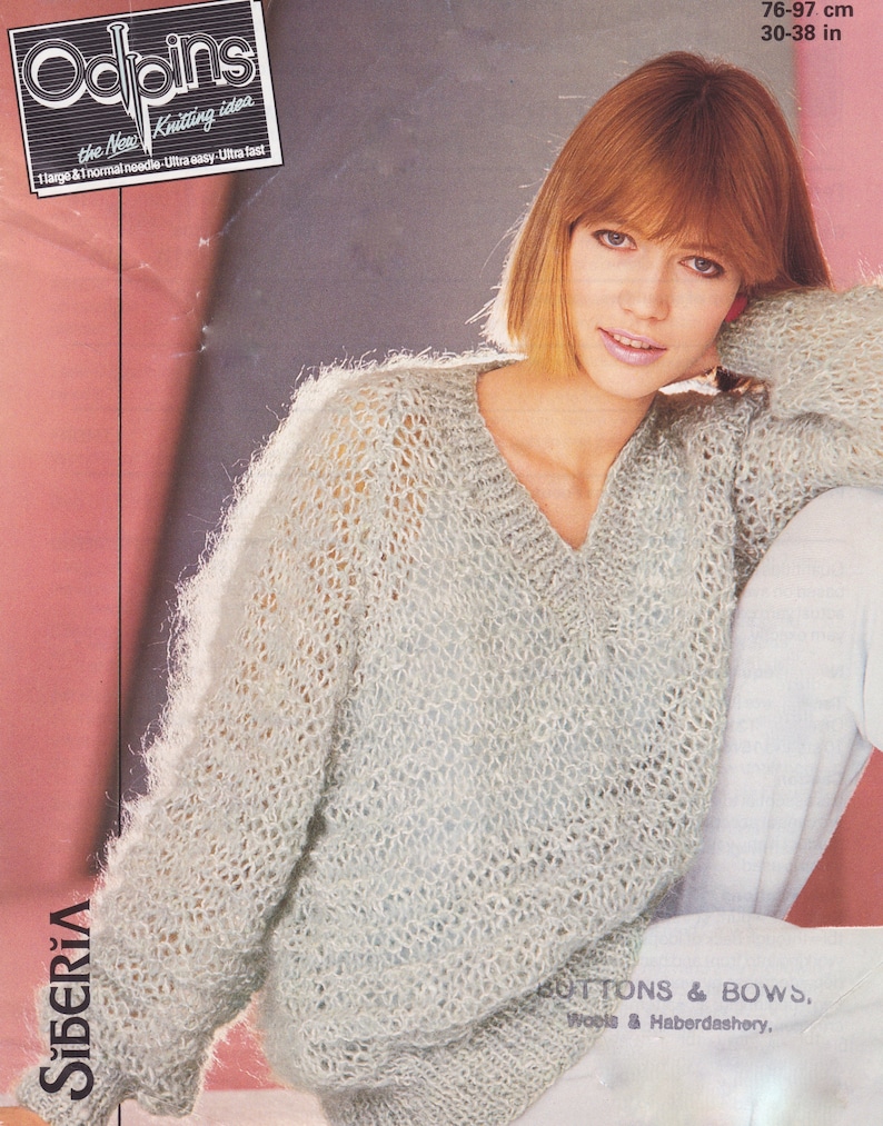 Women's loose easy vneck sweater. Knitting pattern fun Etsy