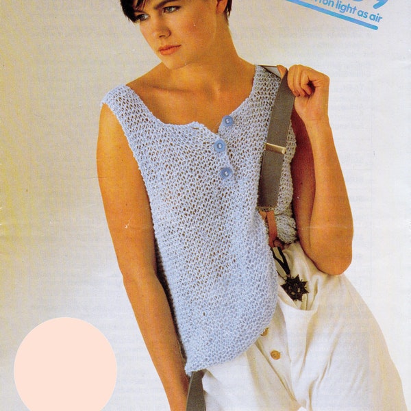 Women's open-knit vest/summer top.  Casual, simple summer style.  30-42" chest, in DK.  Vintage knitting pattern.  Instant download PDF.