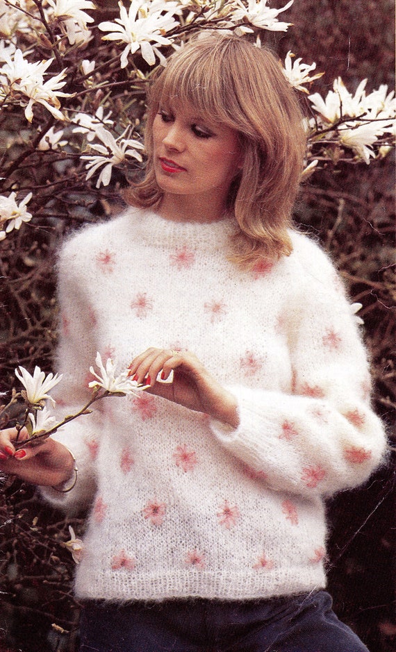 Mohair Flower Design Sweater Red And Black | The Webster