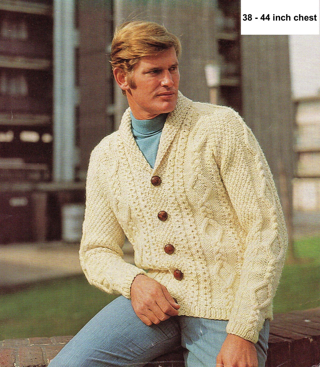 Man's Classic Aran Jacket/cardigan With a Shawl Collar. Vintage