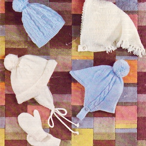 Baby&#39;s + toddler&#39;s hats, helmets, cap + mittens. 5 designs to knit, to fit 9-18 months.  Vintage knitting pattern.  Instant download PDF.