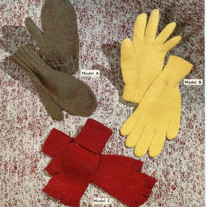 Men&#39;s plain gloves, fingerless gloves + mitts to knit.  Vintage knitting pattern, in DK.  Instant download PDF.