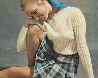 Women's cropped close-fitting jumper/sweater/pullover in DK yarn.  Swinging 60s vintage knitting pattern.  Digital download PDF.
