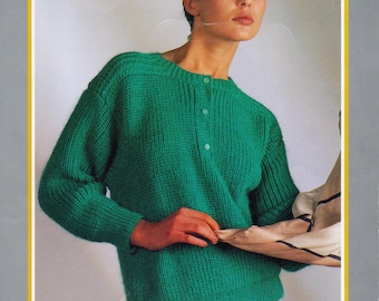 Vintage Ribbed Sweater Knitting Pattern: Women's Classic DK Pullover (PDF Download)