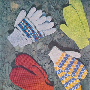 Women&#39;s fair isle gloves + mittens to knit + crochet, in DK + 4 ply yarns.  Vintage pattern.  Digital download PDF.