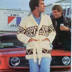 Starsky + Hutch cardigan, long fair isle cardigan, with shawl collar.  Vintage knitting pattern, 32-46 inch chest.  Instant download PDF.
