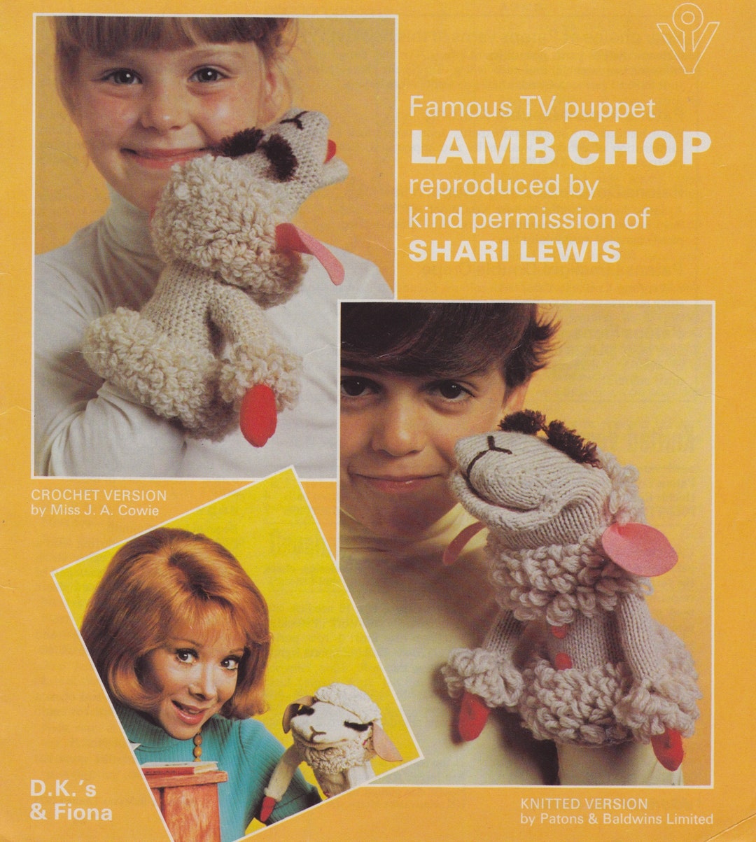 Lamb Chop Puppet to Knit, or Crochet in DK Yarn. Vintage Pattern. Instant Download PDF. Etsy