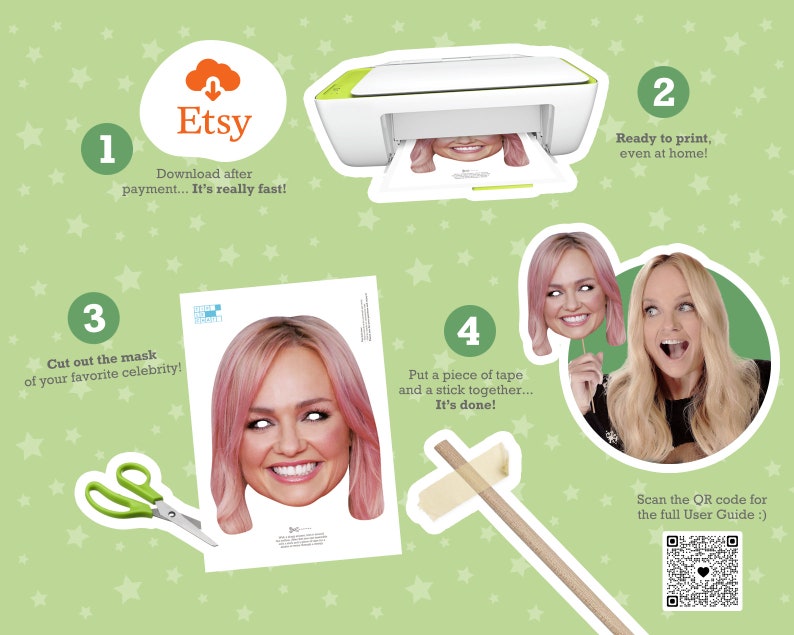 Spice Girls Photo Booth Props Set with 5 Spice Girls masks in pdf, great for printing SALE image 2