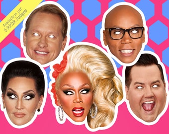 RuPaul's Drag Race Photo Booth Props - Set with 5 RuPaul's Drag Race Judges masks in pdf, great for printing SALE