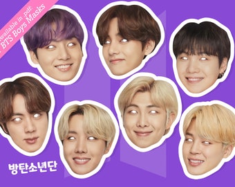 BTS 방탄소년단 Photo Booth Props - Set met 7 BTS Boys-maskers in pdf, ideaal om af te drukken