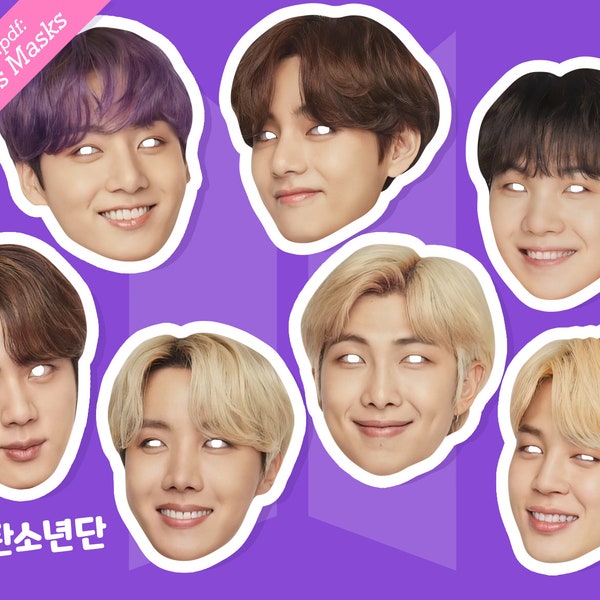 BTS 방탄소년단 Photo Booth Props - Set with 7 BTS Boys masks in pdf, great for printing SALE