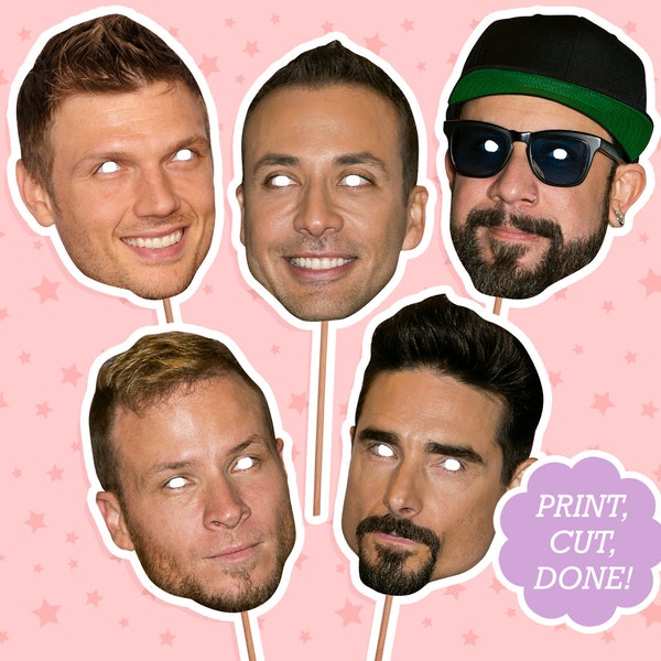 Backstreet Boys Photo Booth Requisiten – Set mit 5 Backstreet Boys Masken im PDF-Format, ideal zum Drucken