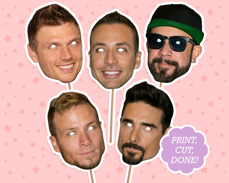Backstreet Boys Photo Booth Props Set with 5 Backstreet Boys masks in pdf, great for printing SALE image 1