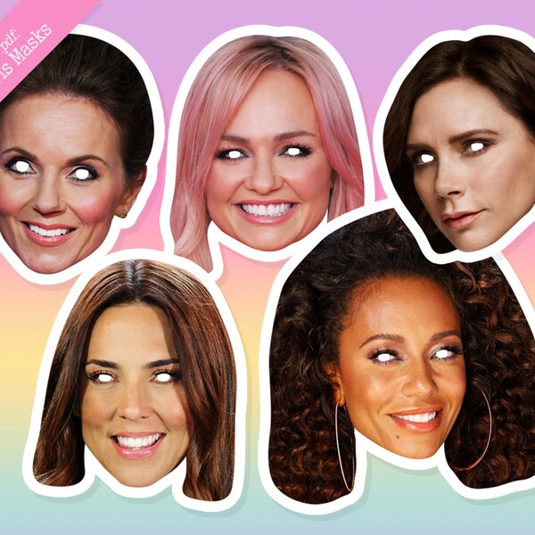 Accesorios para fotomatón de Spice Girls - Set con 5 máscaras de Spice Girls en pdf, ideales para imprimir OFERTA