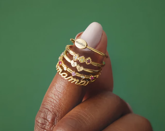 Mama Script Letter Ring in 14K Solid Gold or Sterling Silver - Mother's Day Gift Idea