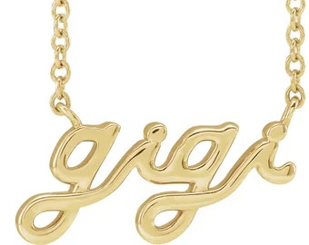 14K Solid Gold Gigi Script Letter Necklace or in Sterling Silver 18” Long - Perfect Mother’s Day Gift for Mom, Wife, or Grandma