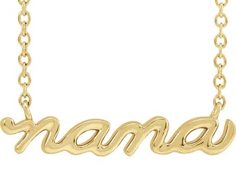 14K Solid Gold Nana Script Letter Necklace or in Sterling Silver 18” Long - Perfect Mother’s Day Gift for Mom, Wife, or Grandma