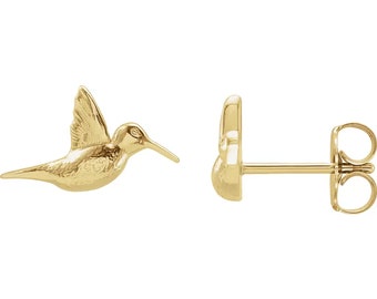 Humming Bird Earrings in 14K solid gold or sterling silver - minimalist earrings - minimalist jewelry