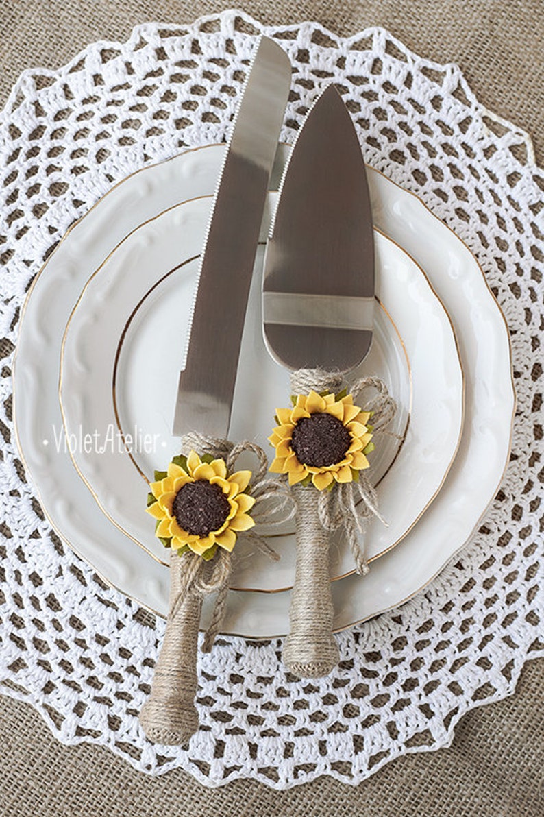 Sunflower Wedding Cake Cutting Set Sunflower Rustic Wedding Etsy