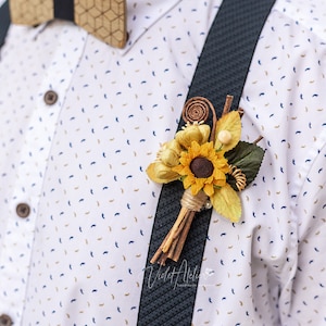 Sunflower Wedding Boutonnieres for Groomsmen 3 pcs, Father of the Bride, Rustic Wedding Groom Pin Flower image 5