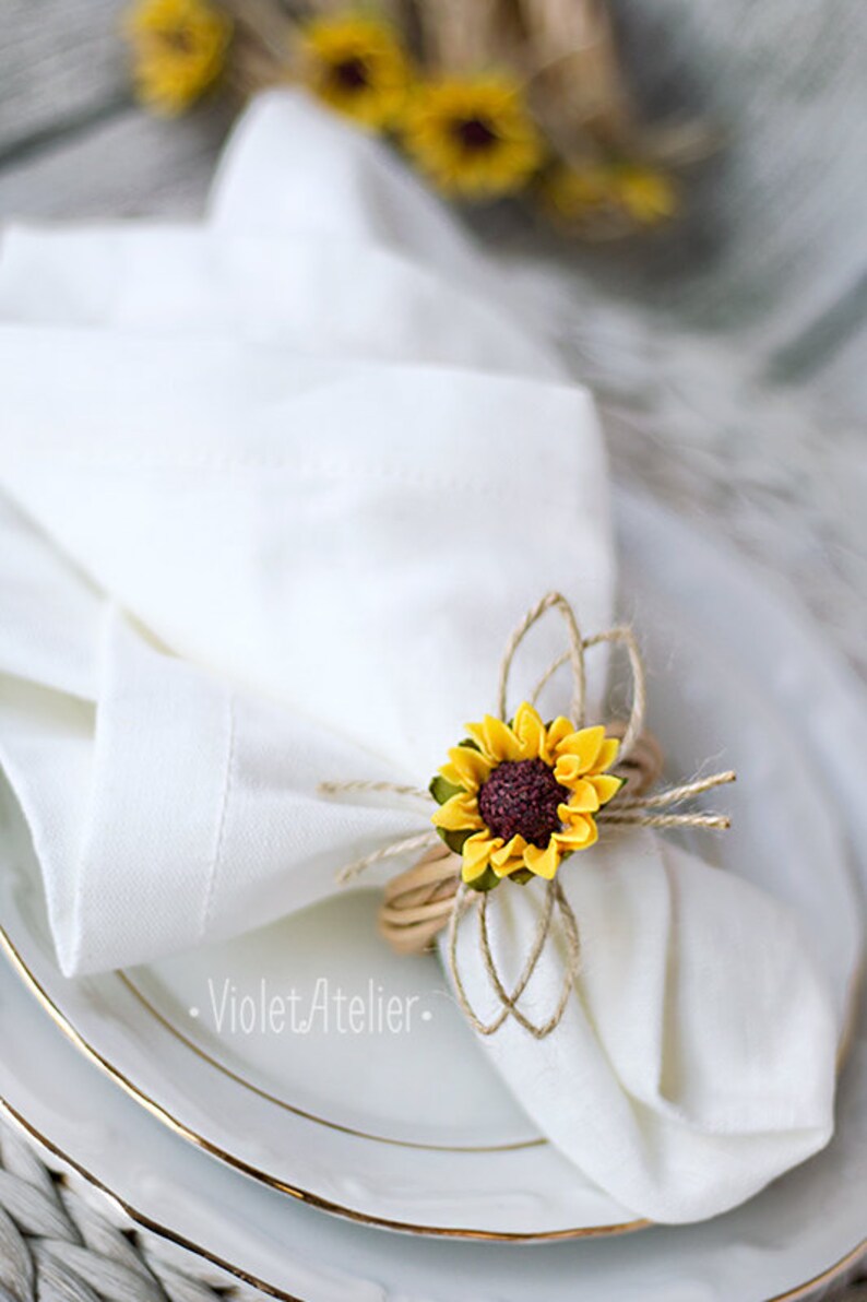 4 Sunflower Napkin Rings Set Rustic Napking Rings Sunflower Etsy