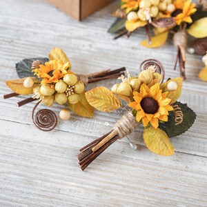 Sunflower Wedding Boutonnieres for Groomsmen 3 pcs, Father of the Bride, Rustic Wedding Groom Pin Flower image 4