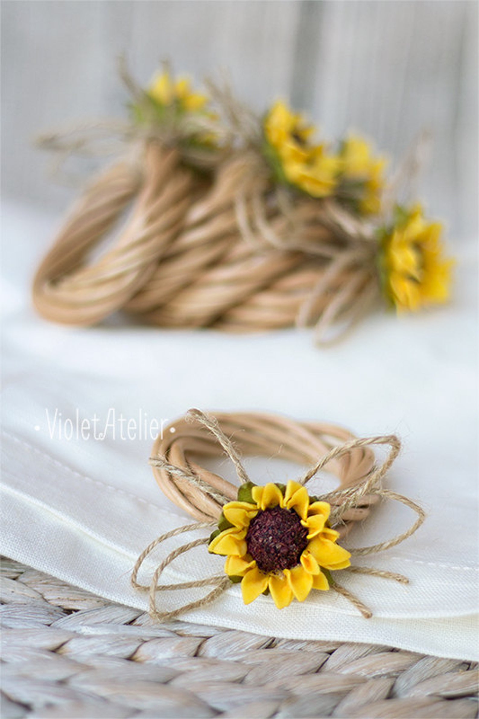 4 Sunflower Napkin Rings Set Rustic Napking Rings Sunflower Etsy