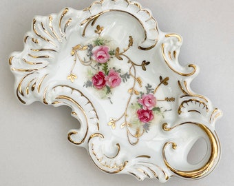 Vintage Floral Trinket Tray Vintage 50s Easterling Radiance Gold Jewelry Vanity Display 50s Vanity Dish Easterling Catchall Tray