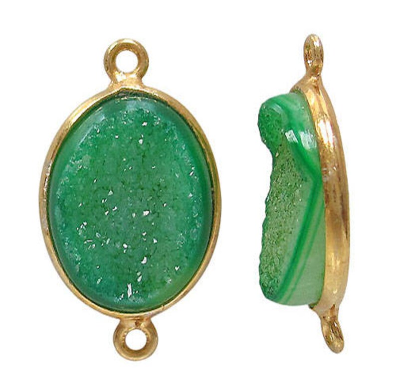 Gold Plated On Sterling Silver Oval Connector With Druzy Stone