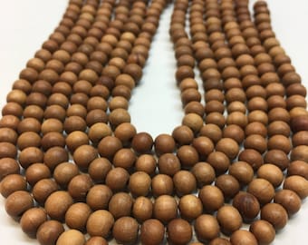 8mm Sandalwood Highest Quality Natural Polished Untreated Beads, 54 Beads Per Pack or 2 Packs For A Mala