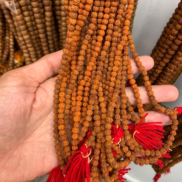 5-6mm Rudraksha Beads - Pure Natural Mukhi Seed Beads, Authentic and Untreated, 108 Beads, 28 Inch Strand