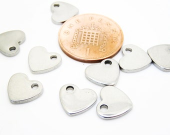 20 x 10mm Stainless steel heart stamping blanks|  stainless metal stamping blank| stainless heart charm