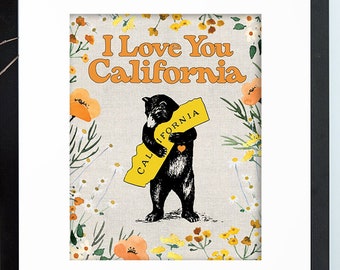 CALIFORNIA WALL ART - Bear Wall Art, I Love You California Art, California Art, California Wall Decor, California Bear, Love California Art