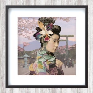 GEISHA WALL ART - Japanese Wall Art, Geisha Girl Home Decor, Japanese Gift idea, Geisha Gift idea, Green Wall Art, Asian Art, Modern Art
