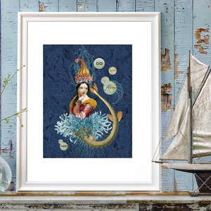 Mermaid Art Print, Mermaid Decor, Mermaid Prints, Mermaid Wall Art,  Vintage Mermaid Art, Mermaid Print, Blue Mermaid, Coastal Mermaid