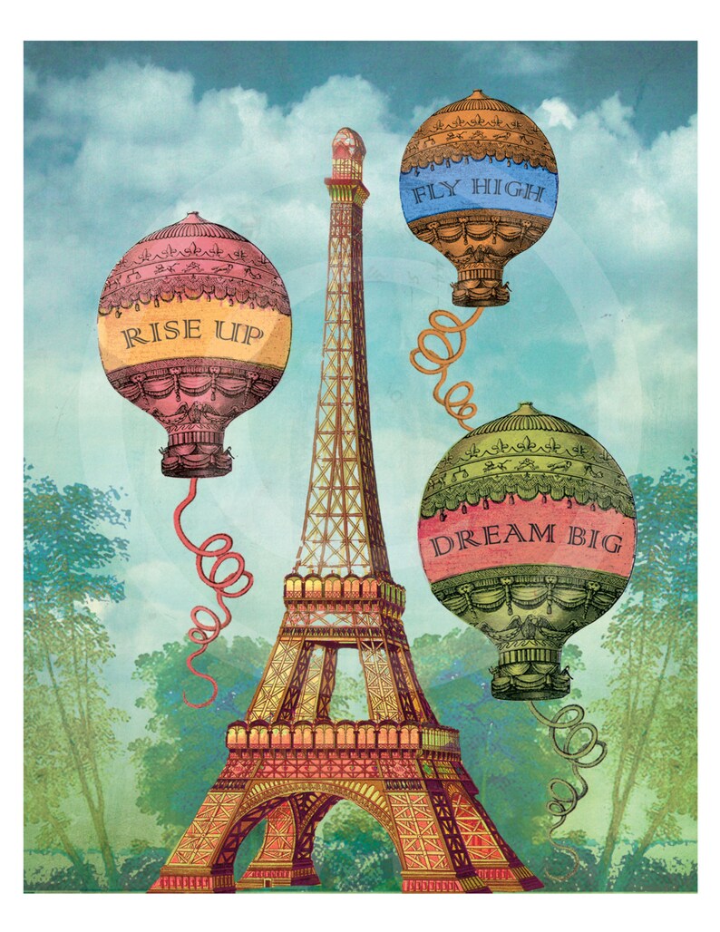 Paris Mural Wallpaper | Hot Air Balloons and Eiffel Tower