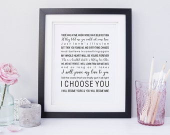 Custom Song Lyrics Print, Anniversary Gift, First Dance Lyrics, Wedding Gift, Wedding Song Lyrics, Music Print, Song Lyrics Wall Art