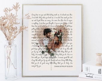 Arte de letras de canciones personalizado, arte de pared con letras de canciones de boda, regalo de boda con foto personalizado, impresión de letras de canciones, regalo de aniversario de boda para esposo