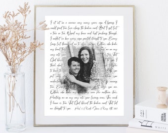 Impresión personalizada de letras de canciones de boda, letras de primer baile, regalo de boda con foto para él, arte mural con letras de canciones, regalo de octavo aniversario para ella