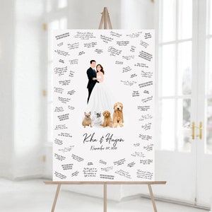 Custom Guest Book Alternative, Wedding Guest Book, Custom Wedding Illustration, Couple Portrait with Pet Portrait, Wedding Gift