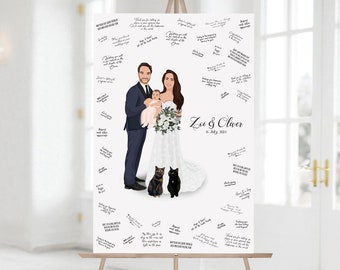 Сustom Guest Book Alternative, Personalised Wedding Welcome Sign, Digital Portrait, Wedding Family Print, Wedding Guest Book Gift