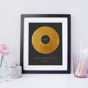 Custom Vinyl Record Art, Gold Foil Song Lyrics Print, Record Lyric Print, Sound Wave Art, Vintage Vinyl Record, Song Lyrics Wall Art,
