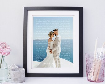 Impresión de letras de canciones de boda, impresión de letras personalizadas, letras de primer baile, regalo de boda con foto, arte de pared con letras de canciones, regalo de primer aniversario para esposa