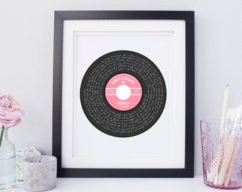 Personalized Song Record Print, Custom Vinyl Lyrics, Favorite Song Print, Record Lyric Print, Any Song Lyrics, First Dance Gift For Him