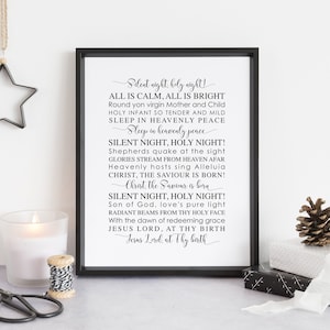 Silent Night Holy Night Lyrics, Christmas Printable, Christmas Music Gift, Christmas Typography Print, Song Lyrics Wall Art